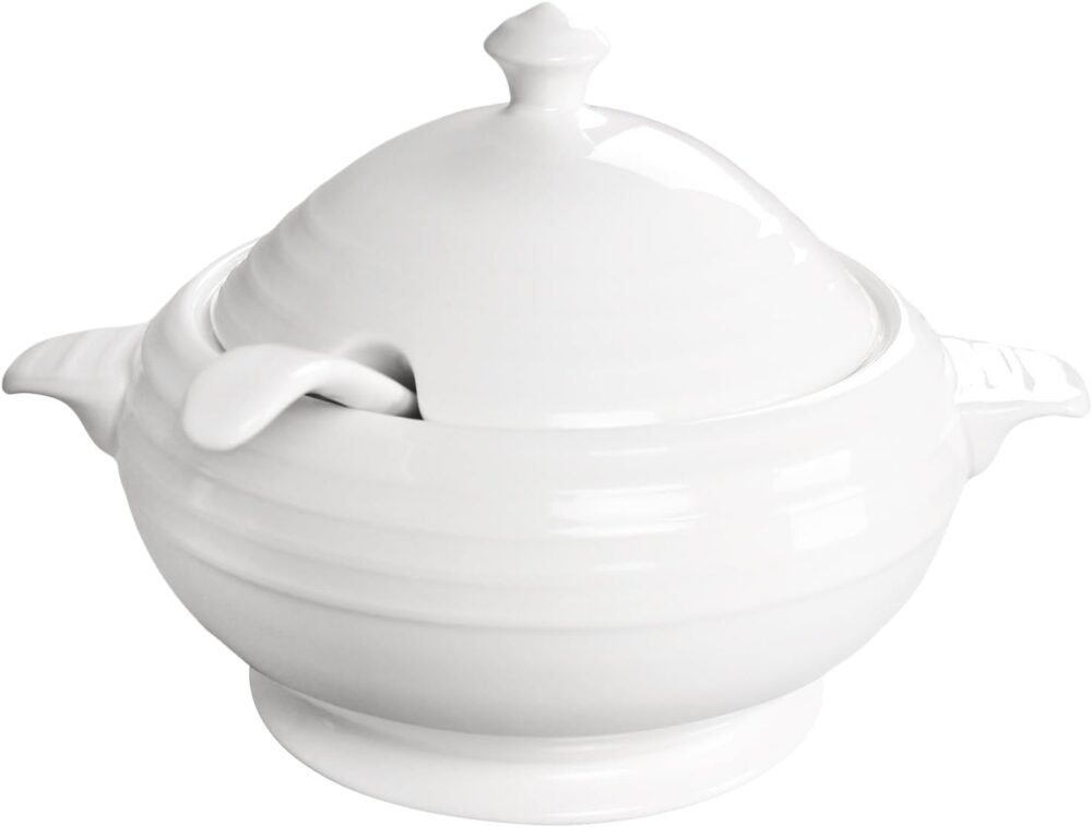 Casserole Dish with Serving Handles, 2.7 Qt soup Tureen With Lid and a 9.4-inch Spoon, for Dinner and Party Microwave Safe 11.6 Inch