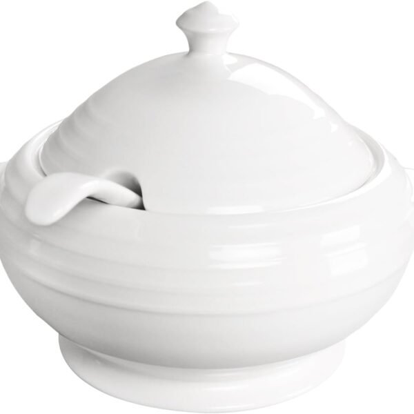 Casserole Dish with Serving Handles, 2.7 Qt soup Tureen With Lid and a 9.4-inch Spoon, for Dinner and Party Microwave Safe 11.6 Inch