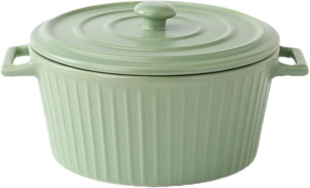 1.2L Round Soup Bowl With Lid, Ceramic Serving Soup Tureen with Handle Ceramic Bakeware with Lid for Home Kitchen Restaurant, Oven and Dishwasher Safe, Elegant Ceramic/Porcelain,Green
