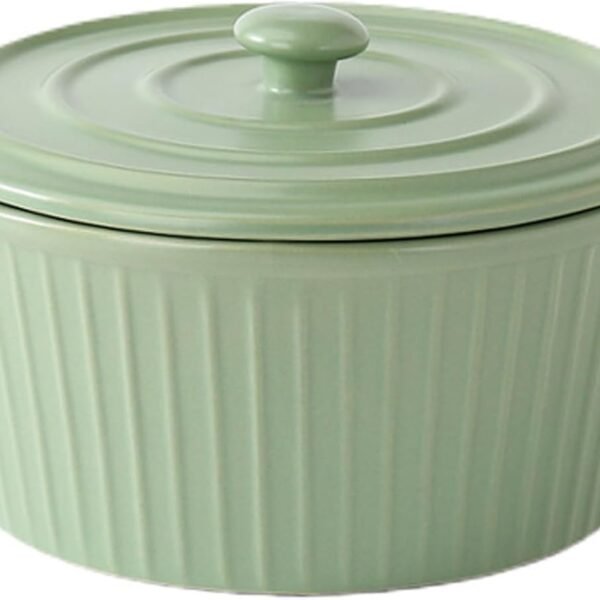 1.2L Round Soup Bowl With Lid, Ceramic Serving Soup Tureen with Handle Ceramic Bakeware with Lid for Home Kitchen Restaurant, Oven and Dishwasher Safe, Elegant Ceramic/Porcelain,Green
