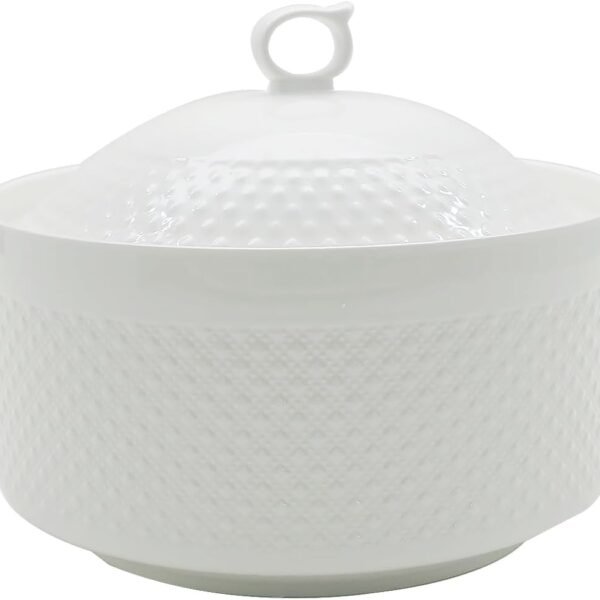 Ceramic Soup Tureen, Ceramic Soup Pot, 3.8L Large Capacity Serving Bowl with Lid and Handles for Salad Pasta Noodles Stew, Microwave and Dishwasher Safe, Porcelain, Round, White