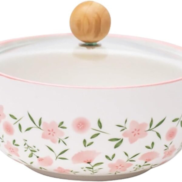Ceramic Soup Tureen with Glass Lid, Large Capacity Porcelain Serving Soup Bowl, White Round Instant Noodle Pot for Home Kitchen Restaurant Decoration