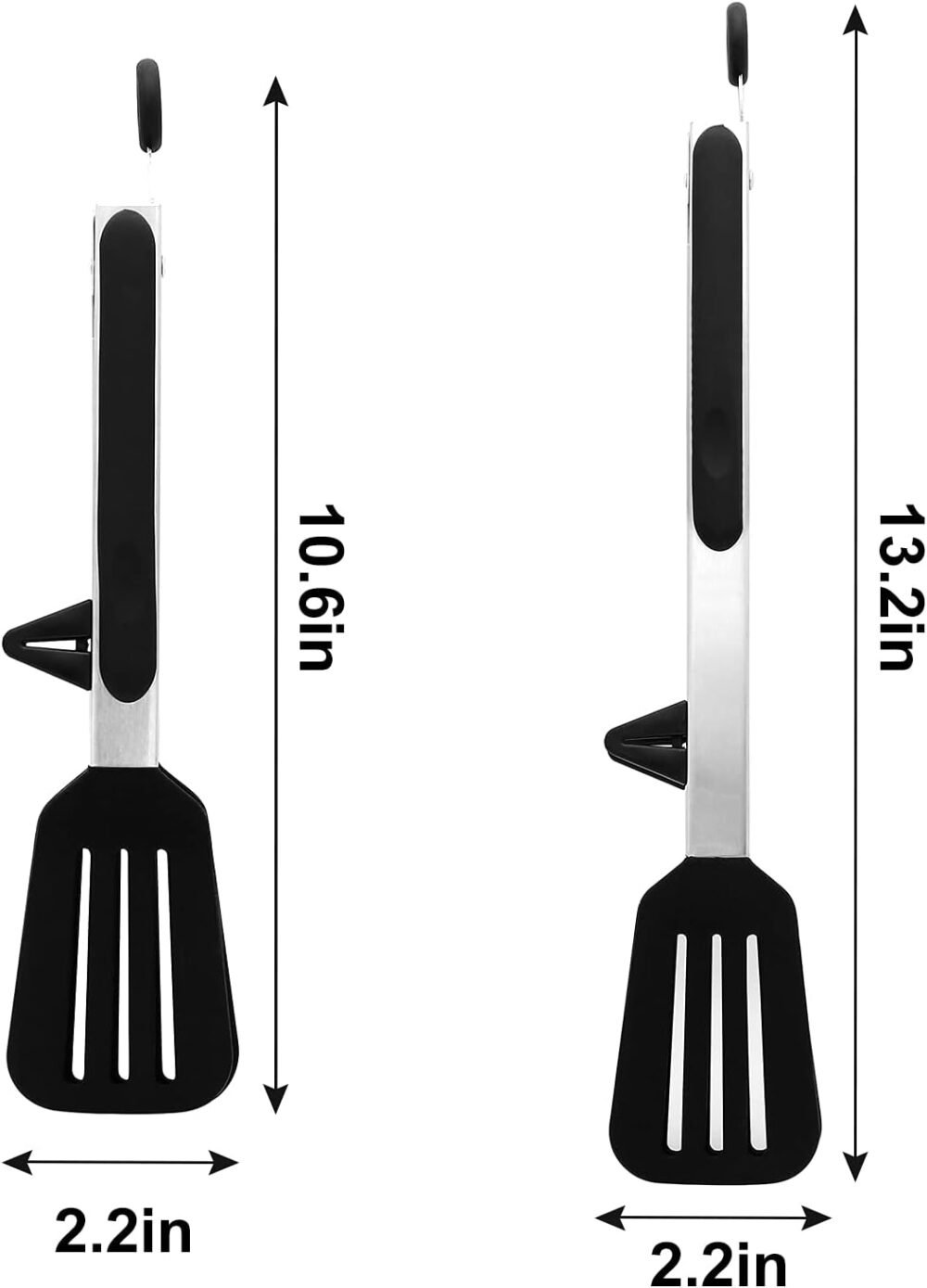 Kitchen Tongs 9 inches and 12 inches Fish Spatula Stainless Steel Locking with Silicone Tips Cooking Salad Buffet BBQ Serving Tongs Heat Resistant Meat Turner Spatula Tongs, Black - Image 2