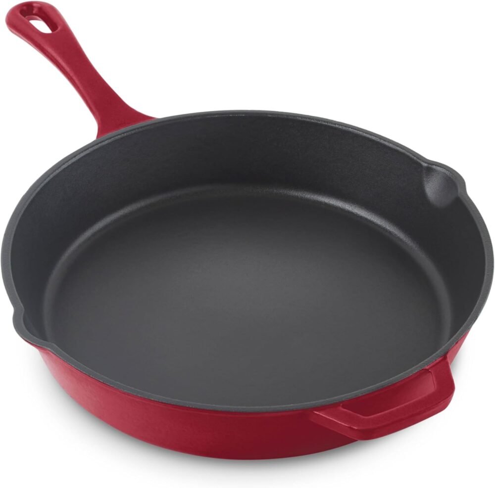 Inch Small Nonstick Cast Iron Skillet with Pour Spouts for Searing, Baking, Grilling, Roasting and More - Cranberry