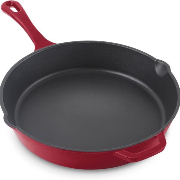 Inch Small Nonstick Cast Iron Skillet with Pour Spouts for Searing, Baking, Grilling, Roasting and More - Cranberry