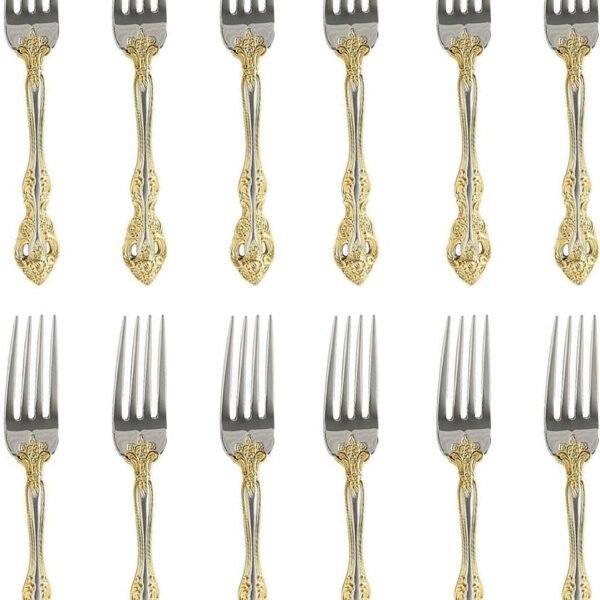 12 Piece Dinner Forks, Golden Michelangelo Fine Flatware Forks, Luxury Silverware Forks, 18/10 Stainless Steel Forks, Mirror Polished, Dishwasher Safe