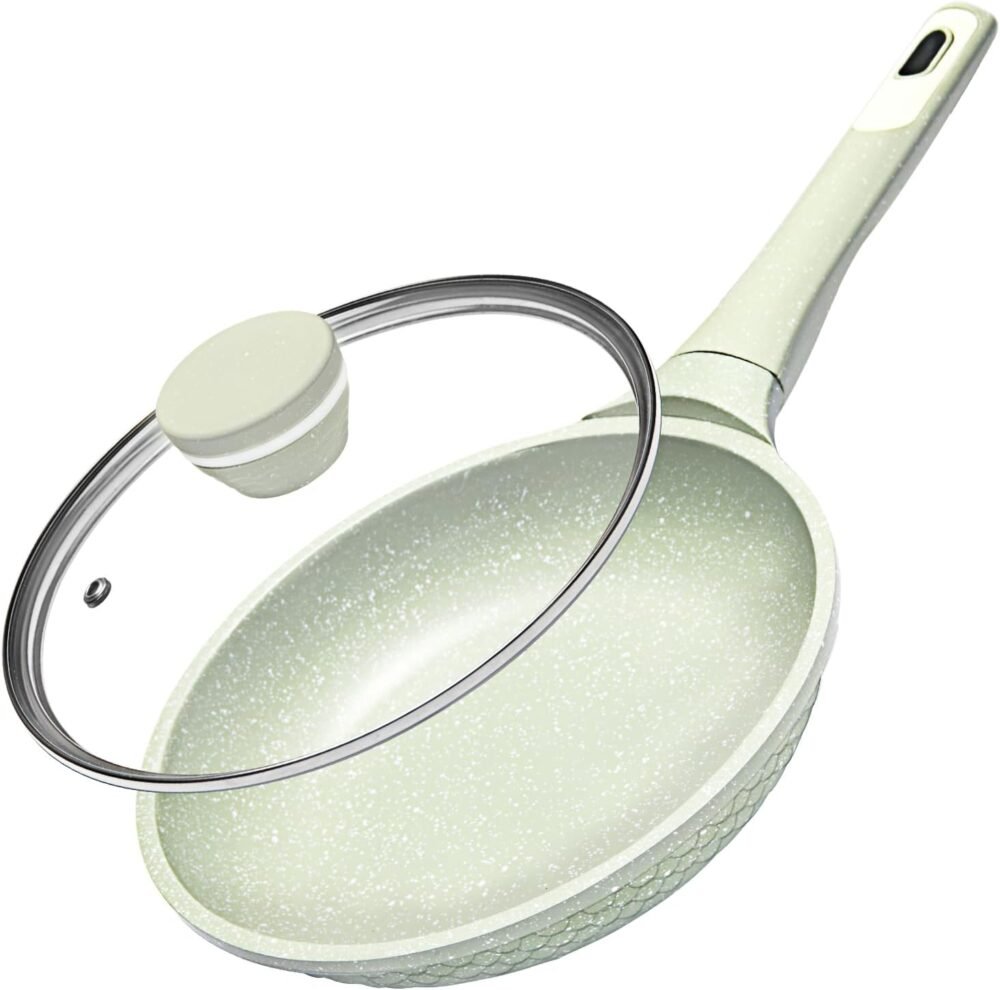 Non stick Frying Pans 8 in Skillet with Lid, Omelet Pan, Small Frying Pans Nonstick, Healthy Cookware Non Toxic Chefs Pan, Egg Pan with Heat Resistant Handle,100% PFOA PFAS-Free, Cooking all stovetop