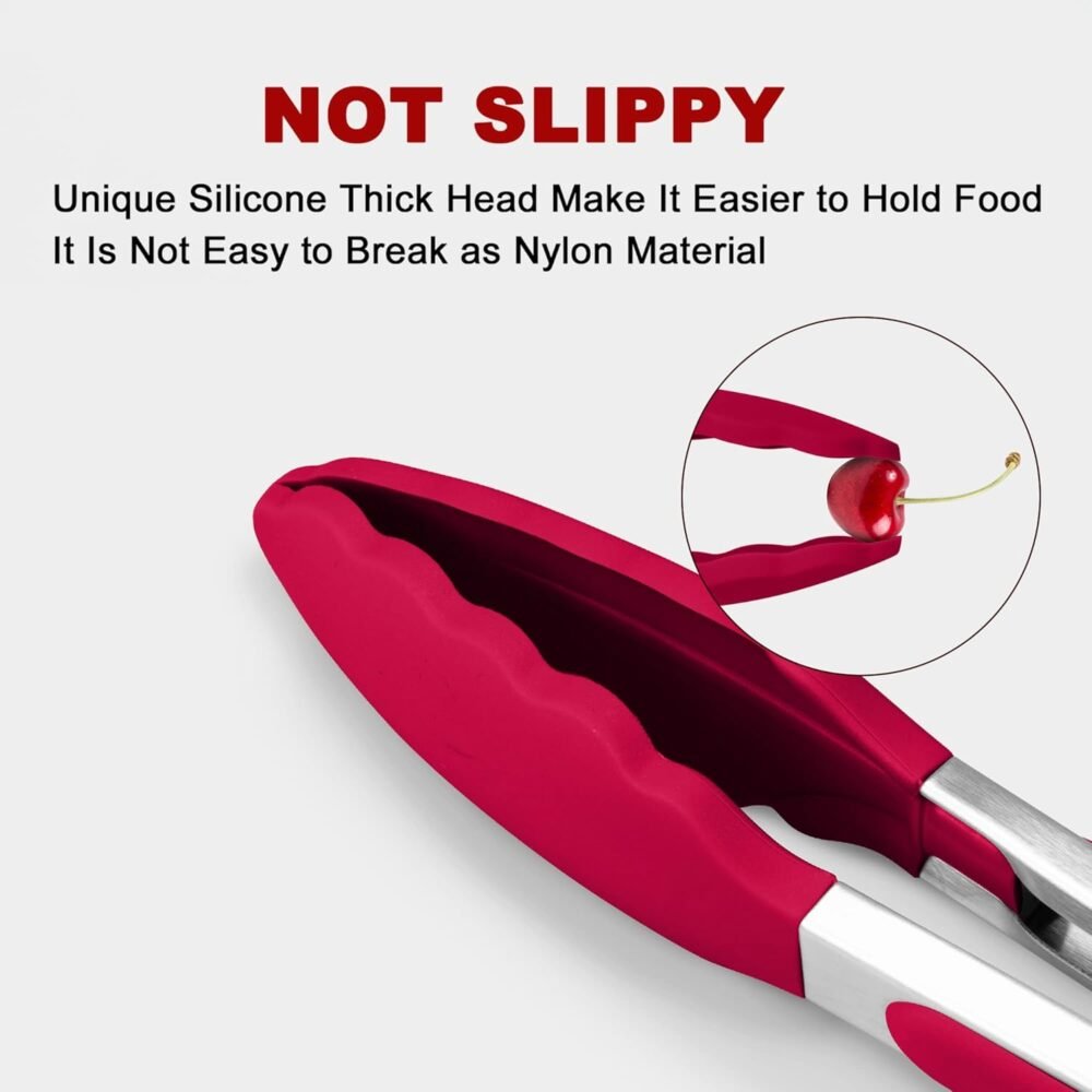 2 Pack Silicone Kitchen Tongs ?C 9" & 12" Set, Heat Resistant up to 500??F, Non?Stick Cookware Safe, Wavy Silicone Tips, BPA Free, Locking Clip & Hanging Loop, Wine Red - Image 2