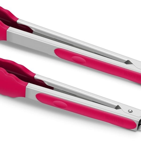 2 Pack Silicone Kitchen Tongs ?C 9" & 12" Set, Heat Resistant up to 500??F, Non?Stick Cookware Safe, Wavy Silicone Tips, BPA Free, Locking Clip & Hanging Loop, Wine Red