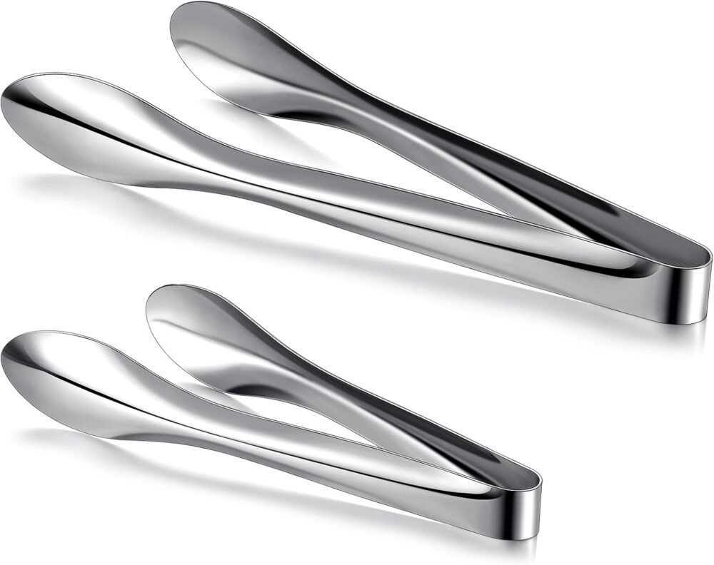 2 Pack Polished Stainless Steel Serving Tongs 9 and 12 Inch Metal Food Silver Tong for Buffet Salad BBQ Grilling Heavy Duty Kitchen Utensils for Cooking Catering Wedding Party