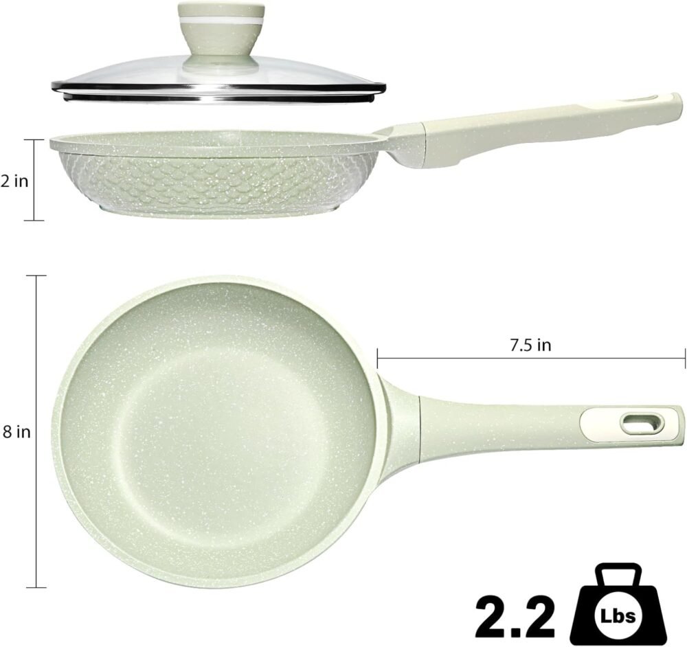 Non stick Frying Pans 8 in Skillet with Lid, Omelet Pan, Small Frying Pans Nonstick, Healthy Cookware Non Toxic Chefs Pan, Egg Pan with Heat Resistant Handle,100% PFOA PFAS-Free, Cooking all stovetop - Image 2
