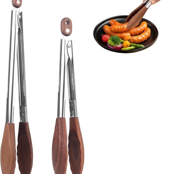 2-pcsTongs for Cooking with Wooden Tips - Nonstick Cooking Tongs & Salad Tongs for Blooming Food??Cooking, BBQ and Tossing Salad - Made of Natural Walnut Wood??Long Style15inch Short Style 11.4inch