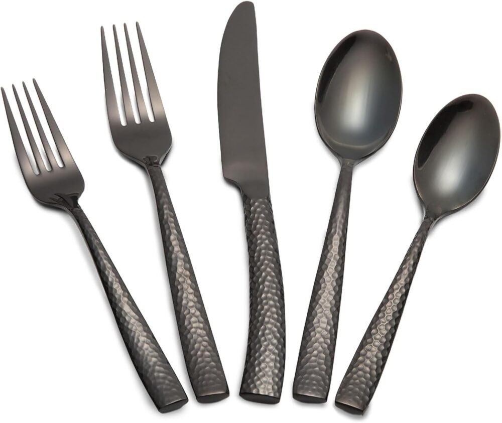 Silverware Set Black Flatware Set Hammered Cutlery Set Stainless Steel Mirror Finished Hand Forged 40 Pieces Service for 8 Home Event Use Wedding Housewarming Gift