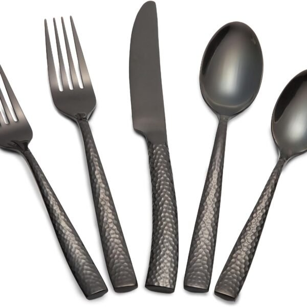 Silverware Set Black Flatware Set Hammered Cutlery Set Stainless Steel Mirror Finished Hand Forged 40 Pieces Service for 8 Home Event Use Wedding Housewarming Gift