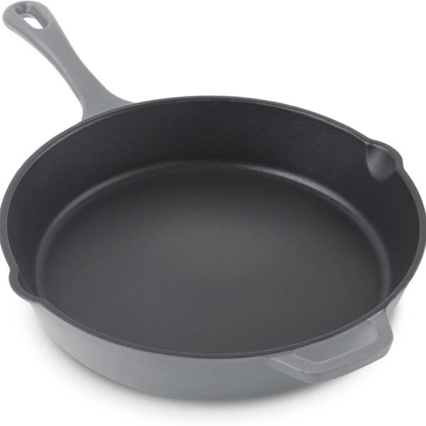 11 Inch Nonstick Cast Iron Skillet, Titanium Ceramic Coated Frying Pan, Grey