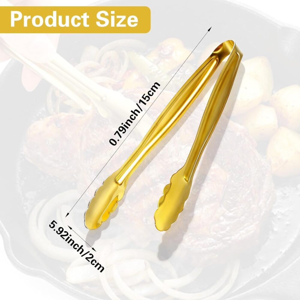 4Pcs Mini Serving Tongs, 5.9" Gold Small Metal Tongs, Stainless Steel Small Kitchen Accessories for Food Ice Sugar Cube Salad Dessert Appetizers - Image 2