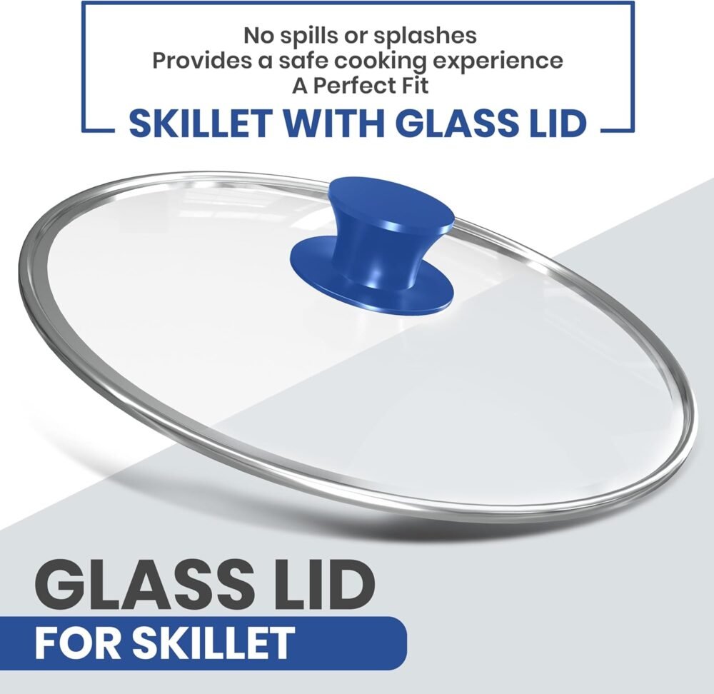 12 inch Saute Fry Pan Pre-Seasoned Cast Iron Skillet With Lid, Frying Pan, Cast Iron Pan, Safe Grill Cookware for Indoor & Outdoor Use - Cooking Gift for Men & Women (Blue) - Image 2