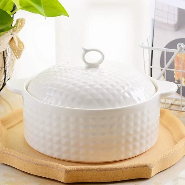 Soup Tureen with Lid and Ladle,2L Porcelain Double Handle Serving Bowl Suitable for Microwave Oven and Dishwasher,White