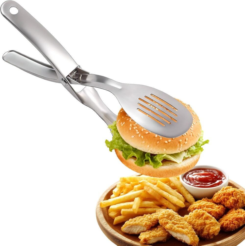 Kitchen Metal Tongs, Heat-Resistant Stainless Steel Cooking Tongs, Kitchen Tongs for Cooking Salads Bread Steak Frying Grilling Serving Stable Clamping and Flipping Performance