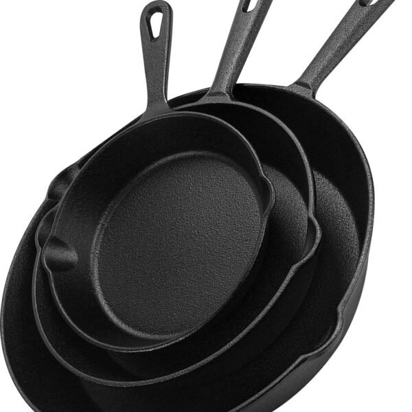 Saute Fry Pan - Pre-Seasoned Cast Iron Skillet Set 3-Piece - Frying Pan - 6 Inch, 8 Inch and 10 Inch Cast Iron Set - Cooking Gift for Men & Women (Black)