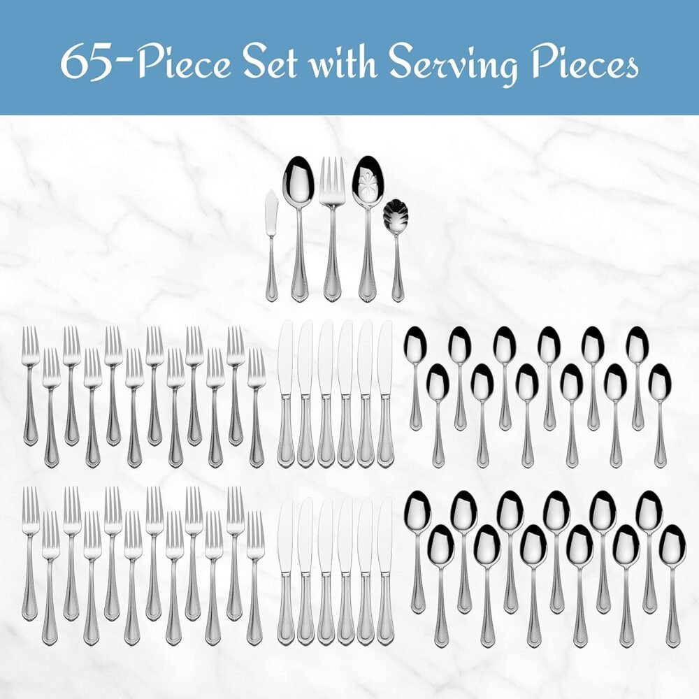 Flatware Service for 12, 65 Piece Set, 18/10 Stainless Steel, Silverware Set with Serving Utensils - Image 2