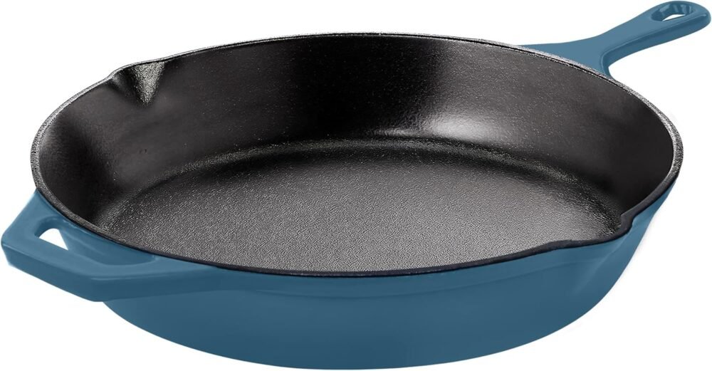 Saute Fry Pan - Chefs Pan, Pre-Seasoned Cast Iron Skillet - Frying Pan 12 Inch - Safe Grill Cookware for Indoor & Outdoor Use - Cast Iron Pan - Cooking Gift for Men & Women (Teal)