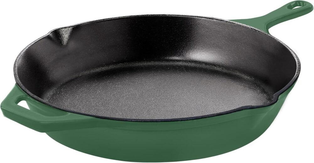 Saute Fry Pan - Chefs Pan, Pre-Seasoned Cast Iron Skillet - Frying Pan 12 Inch - Safe Grill Cookware for Indoor & Outdoor Use - Cast Iron Pan - Cooking Gift for Men & Women (Green)
