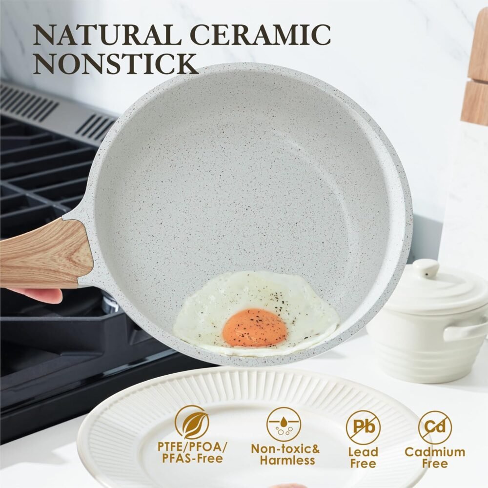 Nonstick Ceramic Frying Pan Skillet, 9.5 Inch Omelet Pan, Healthy Non Toxic , Induction Compatible Egg Pan with Heat Resistant Handle, PFAS-Free - Image 2