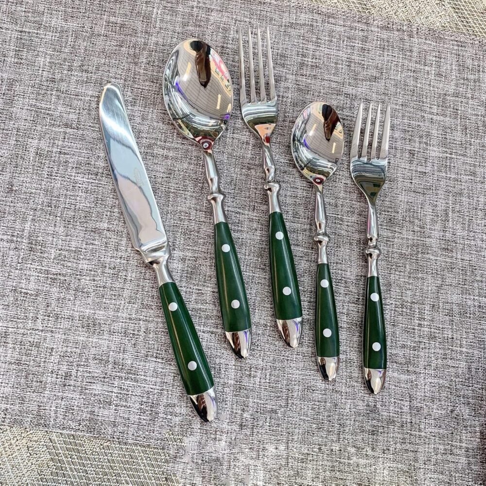 Green Silverware Set for 4 Durable 18/10 Stainless Steel Flatware sets Cutlery Utensi Sets Flatware Wedding Mirror Polished Classical Retro Steak Tableware Spoon Fork Knife set 20pcs
